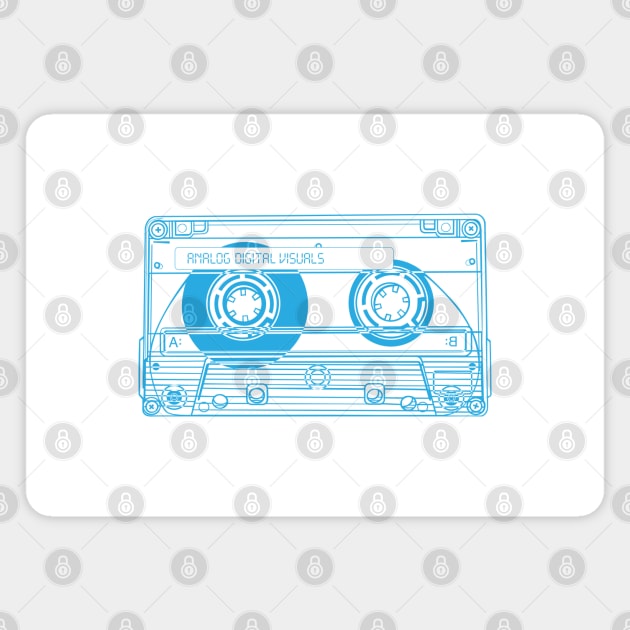 Cassette Tape (Button Blue Lines) Analog / Music Magnet by Analog Digital Visuals